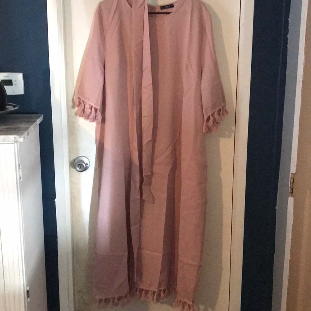 Long Rose Dress with Waist Belt